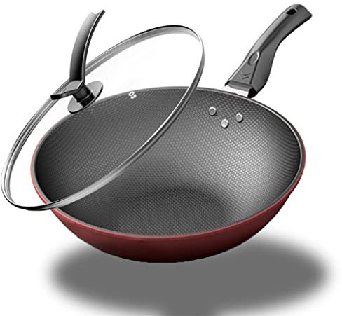 ZATTYDV Wok-Pfanne 34 cm Küchentöpfe Kochwok Antihaft-Bratpfanne aus rostfreiem Stahl Kochgeschirr