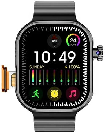 JINSHANGZI Original CDS9 Ultra Smartwatch Android 9.0 4G Network Sim Card Rotary Camera Amoled Gooogle Play Store Global Version Smart Watch (4GB 64GB,Black)