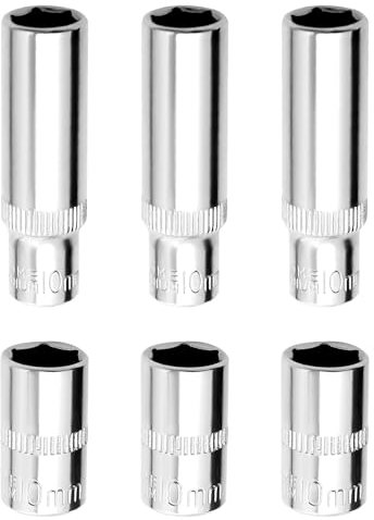 6Pcs 1/4 Inch Drive Impact Chrome 10mm Socket Set Deep and Shallow Impact Socket for Automotive Repair and DIY Hand-Making Compatible with Ratchet Wrenches Torque