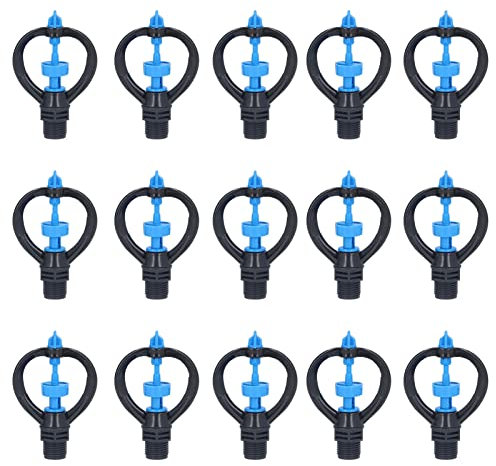 15Pcs Lawn Sprinkler Nozzle G1/2 External Thread 360° Automatic Rotation Mid Range for Lawn Garden Watering Irrigation (4-Point medium-Range Round Wheel Nozzle)