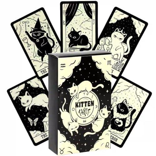 Katzen Tarotkarten für Anfänger, 78 Niedlich Kitten Card Karten für Schicksals Weissagung, Englisch Tarot Cards Set für Partyspiele Kartenspiele, geheimnisvolles Geschenk für Freund