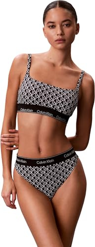 Calvin Klein Damen Bikini Oberteil Bralette Square Neck mit verstellbaren Trägern, Schwarz (20242 Icon Cotton Emblem W Black), L