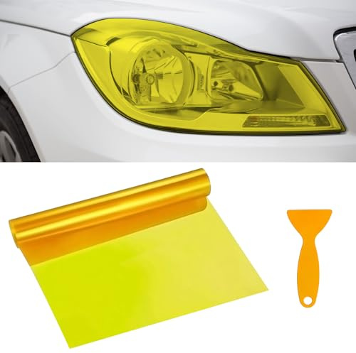 Tönungsfolie für Scheinwerfer & Nebelscheinwerfer 30x120cm,Wasserdicht UV-Schutz Auto Tönungsfolie,Folie Tönungsfolies Nebelscheinwerfer Selbstklebend & Rückstandslos (Gelb)