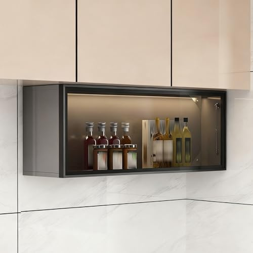 DIHRVTHC Wandmontierter Aufbewahrungsschrank mit Glastüren,Robuster Hängeschrank aus Massivholz für Küche, Bad oder Wohnzimmer, platzsparend und stilvoll(Gray,80cm)