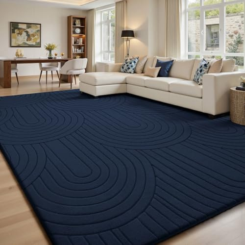 Sour Lemon Teppich Wohnzimmer 140x200cm, Blau Waschbarer Wohnzimmerteppich | Extra Groß Schlafzimmer Teppiche Flauschige Carpets 3D Halbkreismuster Gegend Kurzflor Rutschmatte Kinderzimmer Teppiche