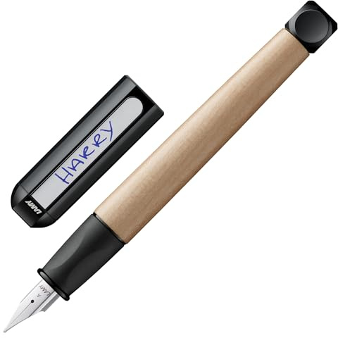 Lamy abc black Füller mit Linkshänder-Stahlfeder (LH) in Strichbreite M | Lamy Füller mit ergonomischem Griff - robustes Ahorngehäuse - inkl. Tintenpatrone T 10 blau