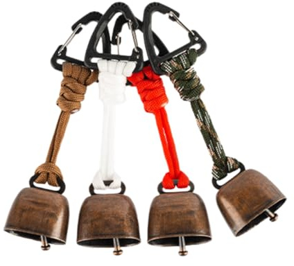 MIRKUZI Campanelli per cani Un set di 4 campanelli anti-orso, perfetti per le escursioni, con decorazioni vintage in metallo a forma di mini campanaccio. Versatili, compatti e portatili