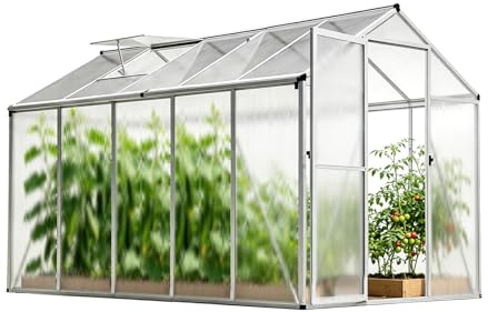 Gegaden Gewächshaus Aluminium für den Garten | 177*300*193 cm | Vielseitig nutzbar als Treibhaus Gartenhaus Winterfest Aufzucht Tomatenhaus Frühbeet und Pflanzenhaus Weiß