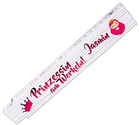 Zollstock mit Namen Jasmin und schönem Motiv - Prinzessin am Werkeln - für Frauen | Metermaß | Glieder-Maßstab mit Namen bedruckt | Viele Namen zur Auswahl