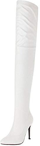 Smilice Stivali da donna sopra al ginocchio con tacco a spillo, bianco, 36 EU