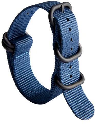 BINLUN Uhrenarmband Nylon Dickes G10 Premium Ballistic Ersatz Armband Mehrfarbige Bänder für Herren Damen mit Heavy Duty 5 Ringe(22mm, Blaues Band Schwarze Schnalle)