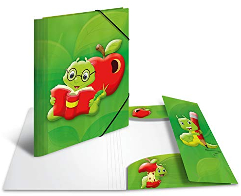 HERMA 19433 Sammelmappe A3 Kids Fritz der Wurm, Kinder Eckspanner-Mappe aus Kunststoff mit Innendruck & Gummizug, stabile Einschlagmappe aus Plastik für Jungen & Mädchen