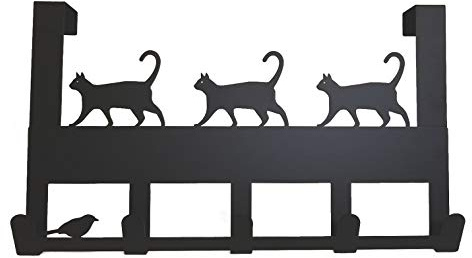 Mango Steam Over-The-Door Organizer Hanger for Towels, Hats, Hoodies, Coats, Backpacks, & Keys (Cat, Black)