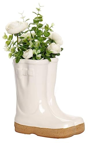 White Ceramic Double Wellington Boot Shaped Indoor/Outdoor Plant Pot