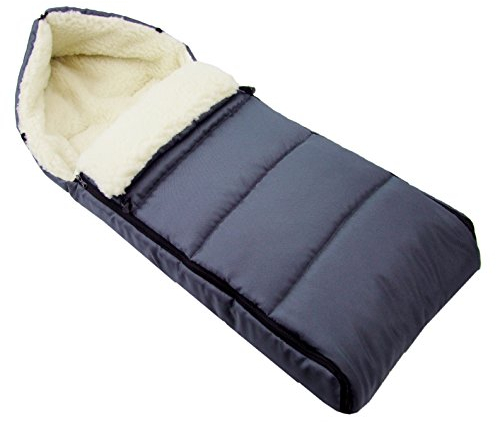 BAMBINIWELT Fußsack aus Lammwolle 108 cm – Winterfußsack für Kinderwagen, Buggy – universell passend, warm, waschbar & wasserabweisend – liniert (dunkelgrau)