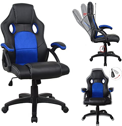 VDD Chaise de Bureau Racing Style Gaming Premium Design Wouter Bleu Noir
