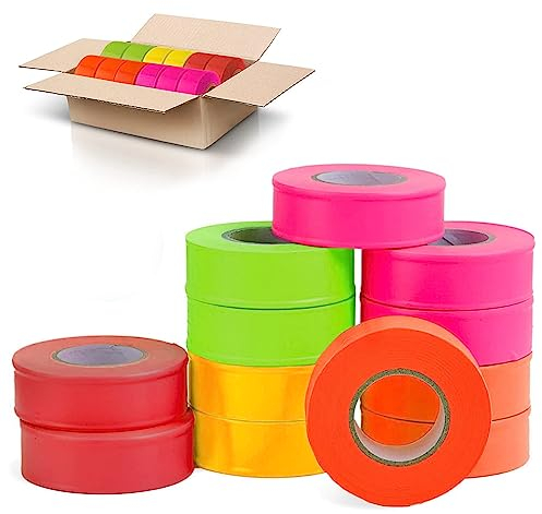 AdirPro 12 Stück fluoreszierendes Markierungsband, 150 m x 2,5 cm breit, Mehrzweck-Neon-Markierungsband, tolle visuelle Beschriftung und Etikettierung für Zuhause und am Arbeitsplatz. merhfarbig