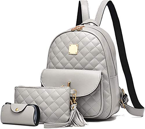 IHAYNER 3-Pieces Women Fashion Backpacks Cute Small Teen Girls School Bag PU Leather Waterproof Travel Backpack Purse- Grey