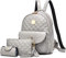 IHAYNER 3-Pieces Women Fashion Backpacks Cute Small Teen Girls School Bag PU Leather Waterproof Travel Backpack Purse- Grey