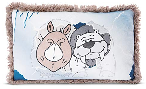 NICI 46658 Kuscheltierkissen Wollnashorn & Säbelzahneisbär 43 x 25 cm – Kuschelkissen für Mädchen, Jungen & Babys – Flauschiges Stofftier-Kissen – Plüschtier-Kissen NICI – Gemütliches NICI Kissen