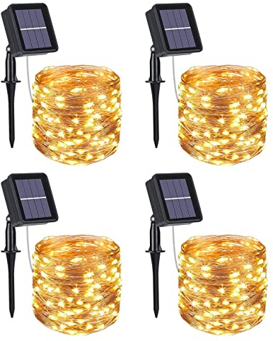 flintronic 4PC Guirlande Lumineuse Solaire, Lumières de Jardin 10M / 33ft, Exterieur Étanche Lampe Solaire(100 LED 8 modes), LumièRe DéCoréE Étanche pour Noël, Mariage, Fête, Maison
