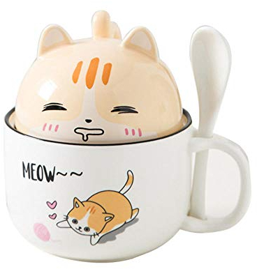 ZIYUEZIKUN Tasses à Café avec Couvercle et cuillère,Mignonne Animal Mug Café,Grande capacité Couple Tasse en céramique,Convient pour Le thé, Le café, Le Lait, Les jus de Fruits, etc-Orange Cat