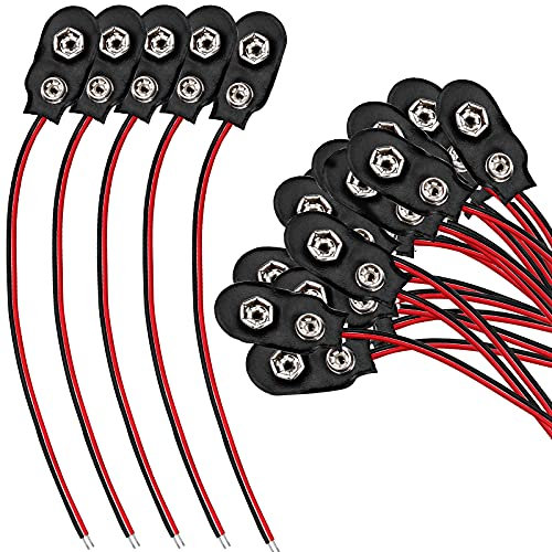 Winfred 20 Pcs 9 V Connecteurs à Clip de Batterie Type I, Pile à Clips Coupleur Branchement Raccordement Fils de Pile à Clips avec Câble 15 cm
