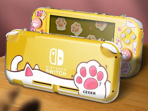 CEDER - Coque de Protection Anti-Rayures Rigide Transparente PC Etuis Antichoc Shell Accessoires and Joycon Controller Verre Trempé Cover Chat Cat Rose Compatible avec la Nintendo Switch Lite
