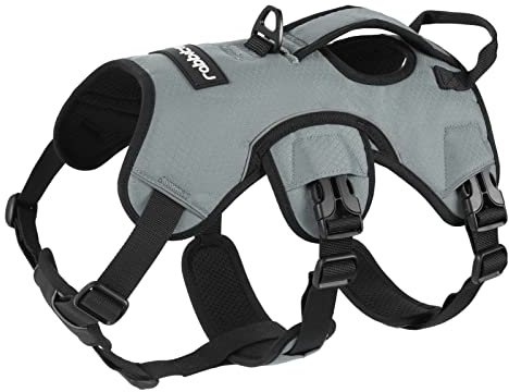 rabbitgoo Ausbruchsicheres Hundegeschirr Grosse Hunde mit Griff, Anti Zug Sicherheitsgeschirr Hund Atmungsaktiv, Verstellbare Brustgeschirr, Gepolstertem Hundeweste, Panikgeschirr, Grau XL