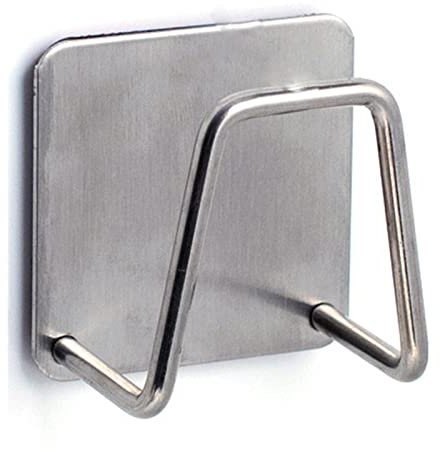 Porte-éponge Autocollant, Support pour Éponge de Cuisin en Acier Inoxydable, Porte Serviette Cuisine, Organisateur D'évier, Crochet Mural pour Cuisine et Salle de Bain (argent)