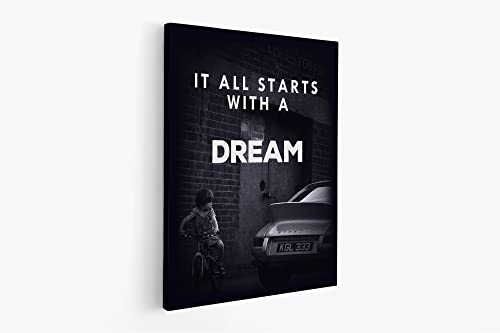 tradercat XXL Motivation-Wandbild - it all starts with a dream - Poster für Erfolg und Fitness, Leinwand und Poster komplett und aufhängefertig (30 x 40 cm)