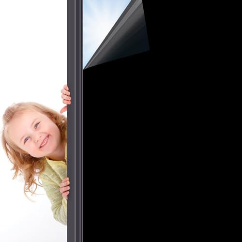 VSUDO Blackout Window Film Privacy - Black Frosted Privacy Film for Glass Windows, Window Blackout Material Film, Black Out Window Cover for Living Room and Office (90x400 cm)