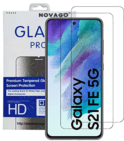 NOVAGO Compatible avec Samsung Galaxy S21 FE 5G - Pack de 2 Films écran vitre verre trempé résistant 0.33 mm 9H (Transparent plus petits que l'écran)