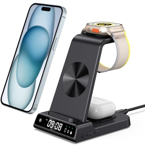 leChivée Ladestation für Apple Watch und iPhone, ladegeräte für Apple Watch 10/Ultra 2/9/8/7/6/5, 3 in 1 Induktive Ladestation für iPhone 16/15/14/13/12 Series und Air Pods 4 (ohne Adapter)