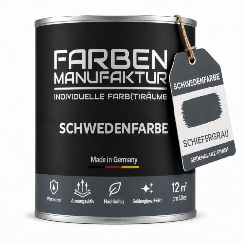 Schwedenfarbe Holzfarbe Außen Wetterfest – Holzschutzfarbe für Fassade, Gartenhaus, Zaun & Scheune – Diffusionsoffen & Nachhaltig Wetterschutzfarbe 1/2/5L, Größe: 1L, Farbe: Schiefergrau