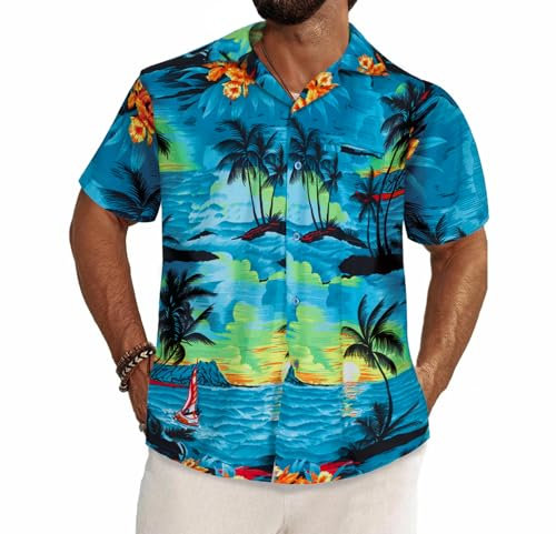 Camisas Hawaiana para Hombre - Camisas de Manga Corta con Estampado Floral Tropical para Disfraz Hawaiano - Camisa de Verano Hawaiana para Despedida de Soltero o Fiesta de Playa
