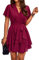 Jiraewh Damen Elegant Kurz Kleid V-Ausschnitt Kurzarm Chiffon Sommerkleid Einfarbig Cocktailkleid Rockabilly Hochzeit Falten Minikleid （5086-WR,XL）
