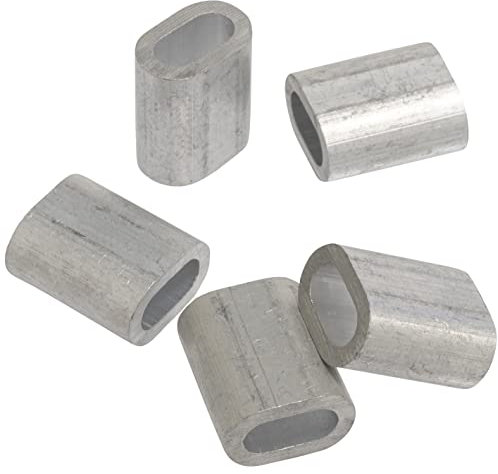 AERZETIX - C65270 - Set di 5 Manicotti di serraggio per cavo/filo d'acciaio 5mm DIN 3093 - morsetto a crimpare - fermacavo appendere vele ombreggianti corde - in alluminio - colore argento