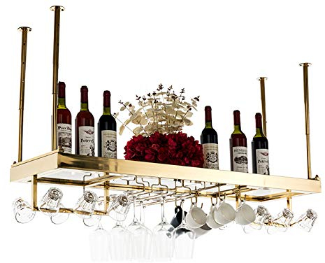 DREANNI Deckendekoration Regal, Wand Montierte Weinregale Edelstahl, Weinflasche Und Weinglashalter, Bar Home Decor, Gold, Gold
