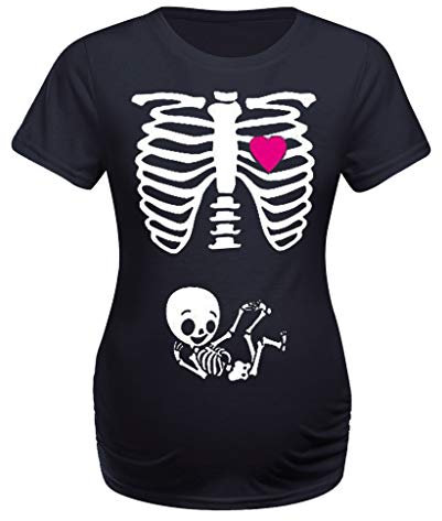 Maternité Décontractée Hauts Manches Courtes Enceintes Squelette Vêtements T-Shirt Femmes Blouse De Maternité 613003, Noir , L