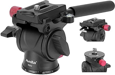 Avella V502 Trépied fluide avec plaque de dégagement rapide et poignée de type Arca, tête panoramique en métal avec base graduée pour appareil photo reflex numérique, charge jusqu'à 3 kg