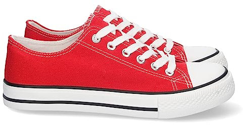 74838 Zapatilla Plana de Mujer, Comoda, con Material de Lona, Estilo Bamba Casual, y Cierre de Cordones Rojo Talla 40