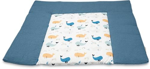 ULLENBOOM ® Matelas á Langer Bebe 85x75 cm, 100% matériaux OEKO-TEX (Made in EU), Baleines bleues - Matelas à langer Lavable et adapté aux déplacements