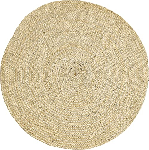 -LUXOR- living Teppich IBO - Juteteppich rund für Wohnzimmer und Schlafzimmer - Boho Teppich rund aus Jute und Baumwolle – Naturteppich in beige 60 cm rund