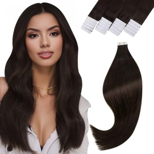 Vivien Tape in Extensions Echthaar Braun Menschliches Haar Dunkelstes Braun Tape Echthaar Extensions Remy Glatt Kurz 30cm 30g 20Pcs