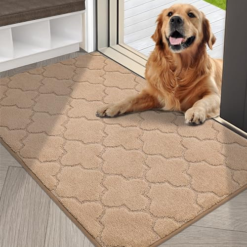 COSY HOMEER Front Door Mat 80x120 CM, Dirt Trapper Floor Mat, Polyester Welcome Door Mat for Kitchen Room Office Entryway Doors, Absorbent Non-Slip Low Profile Indoor Doormat, Machine Washable, Beige