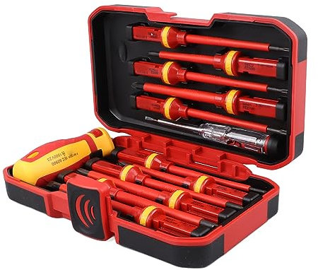 Insulated Screwdriver Set, 1000V Professional Insulated Electrician Screwdriver Set with Interchangeable Blades, 13 Pieces Magnetic Phillips Slotted Pozidriv Torx Screwdriver