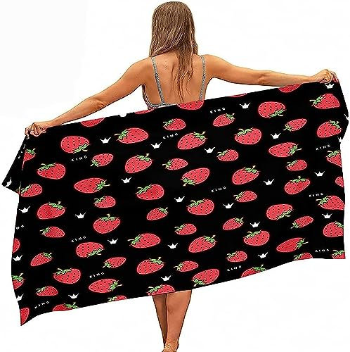 Mikrofaser Strandtuch 3D Drucken Cartoon-Frucht-Erdbeere Extra Großes Mikrofaser Strandtuch Für Erwachsene, Sandfreies Schnelltrocknend Leichtes Handtuch Für Strand Schwimmen 70 X 150 cm