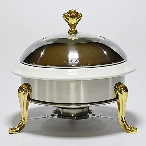 Chafing Dish-Buffet-Set, rundes, langlebiges Chafer- und Buffetwärmer-Set, Edelstahl-Chafer für Küchenparty-Essensbuffet, Gold, Edelstahleinsatz (Farbe: Gold, Größe: Keramikeinsatz