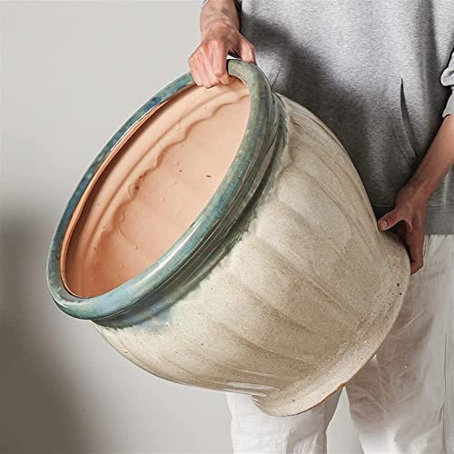 Ceramic Large Tree Planting Planter Pot Large RoundStyle Outdoor High Tube Flower Pot for Succulents, Flower and Cactus Plant Balcony Corridor Villa Courtyard